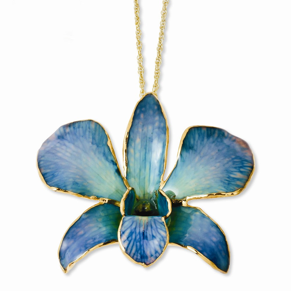 Lacquer Dipped Gold Trimmed Blue/Purple Dendrobium Orchid Necklace