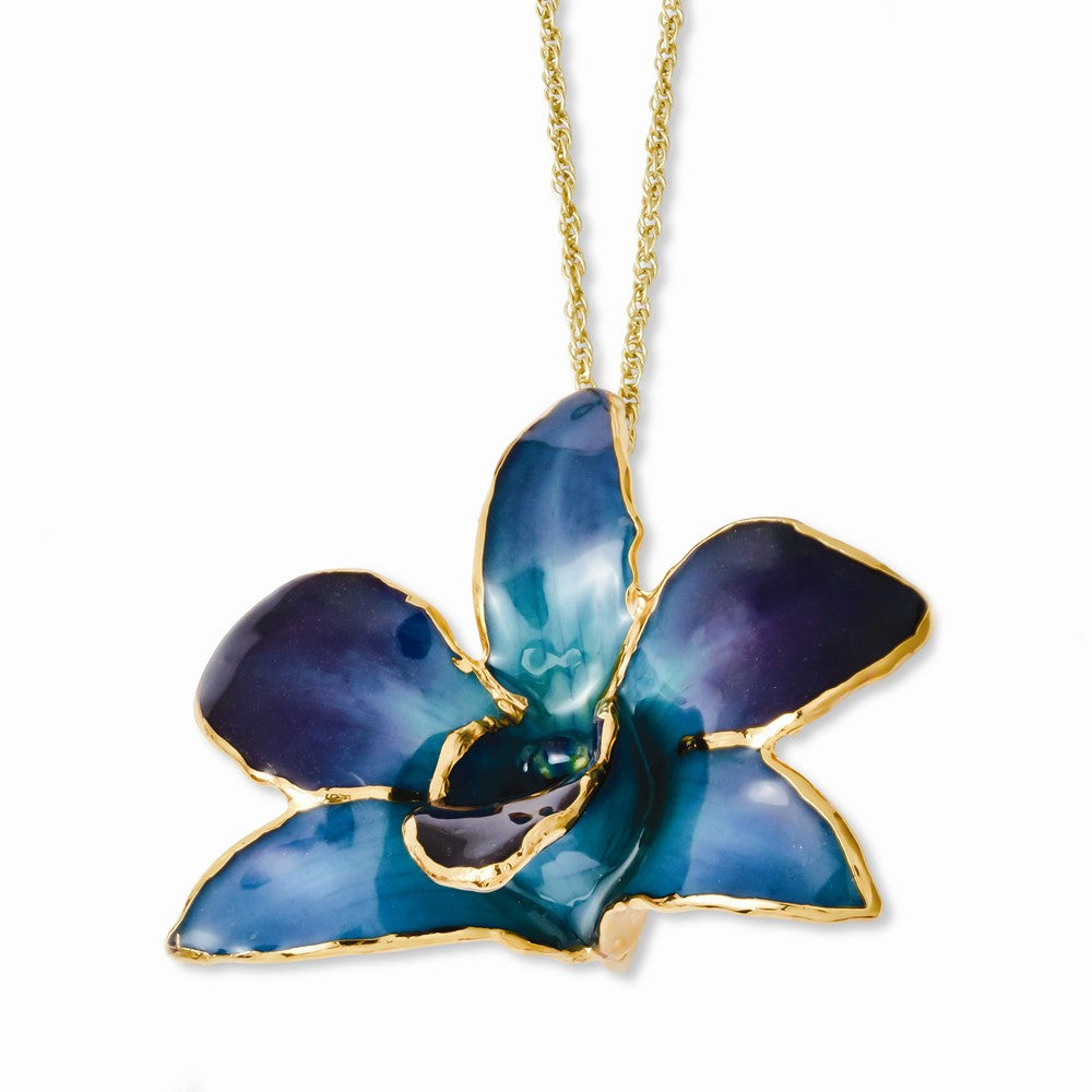 Lacquer Dipped Gold Trimmed Purple/Blue Dendrobium Orchid Necklace