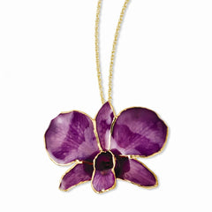 Lacquer Dipped Gold Trimmed Purple Dendrobium Orchid Necklace