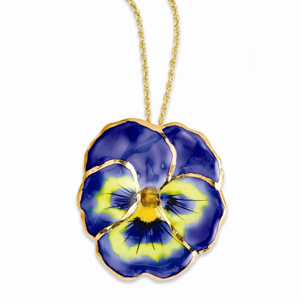 Lacquer Dipped Blue Pansy Necklace w/ Gold-tone Chain