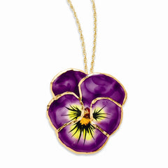 Lacquer Dipped Lilac Pansy Necklace w/ Gold-tone Chain