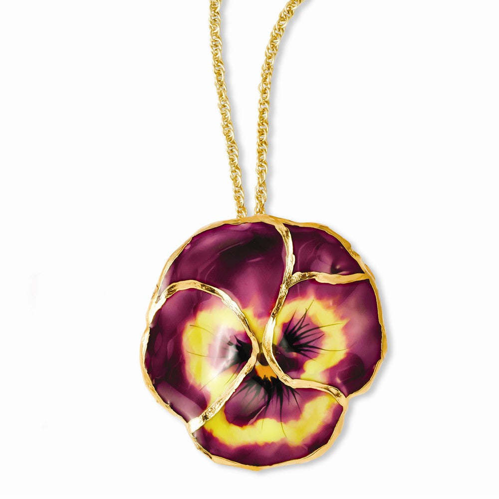 Lacquer Dipped Violet Pansy Necklace w/ Gold-tone Chain