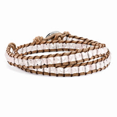 6mm Rose Quartz Beads Leather Cord Multi Wrap Bracelet