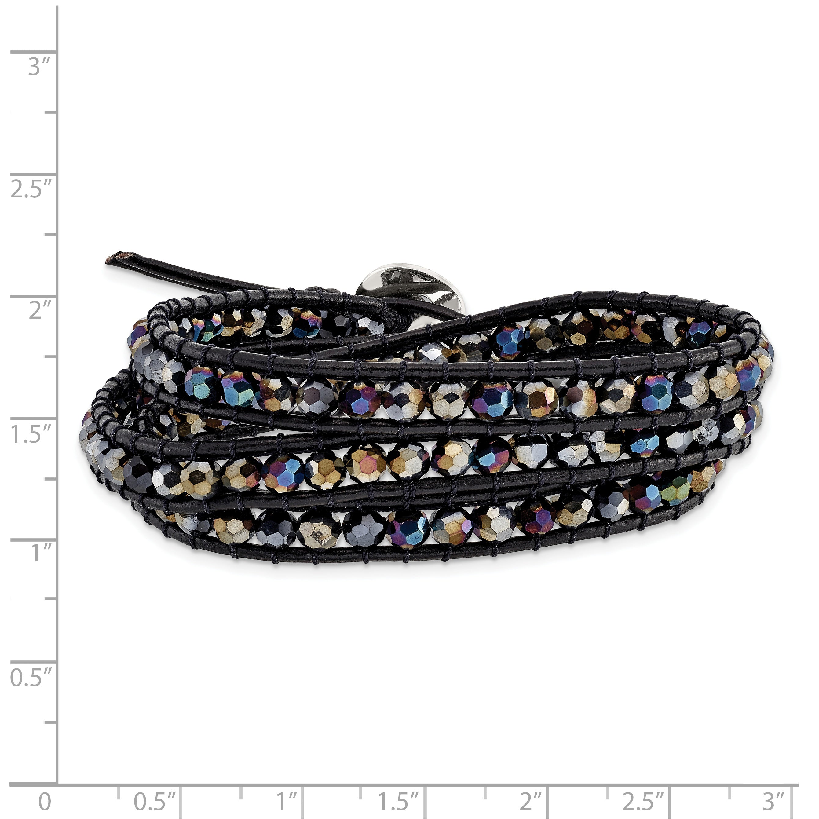 Dark Grey Aurora Borealis Crystal Bead and Leather Multi-wrap Bracelet