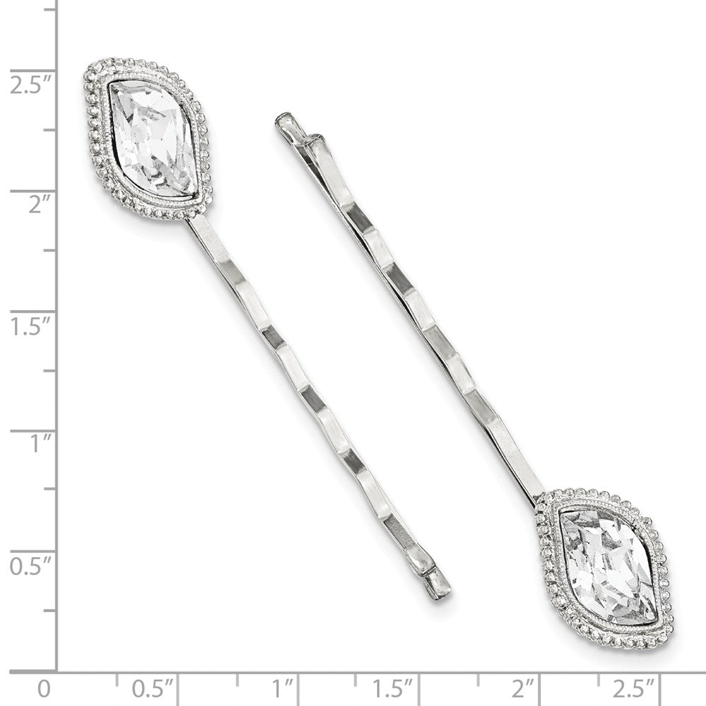 Silver-tone White Crystal Hairpin Set