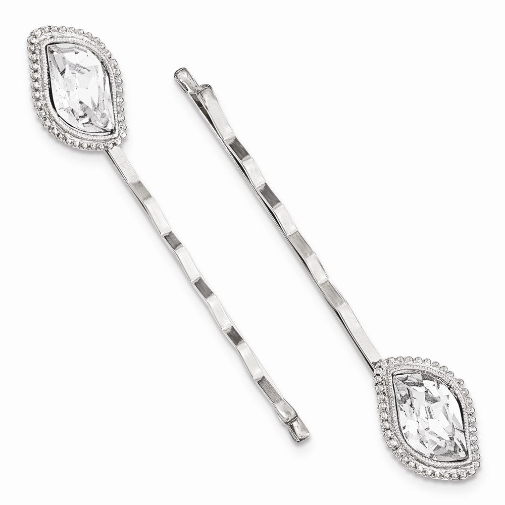 Silver-tone White Crystal Hairpin Set