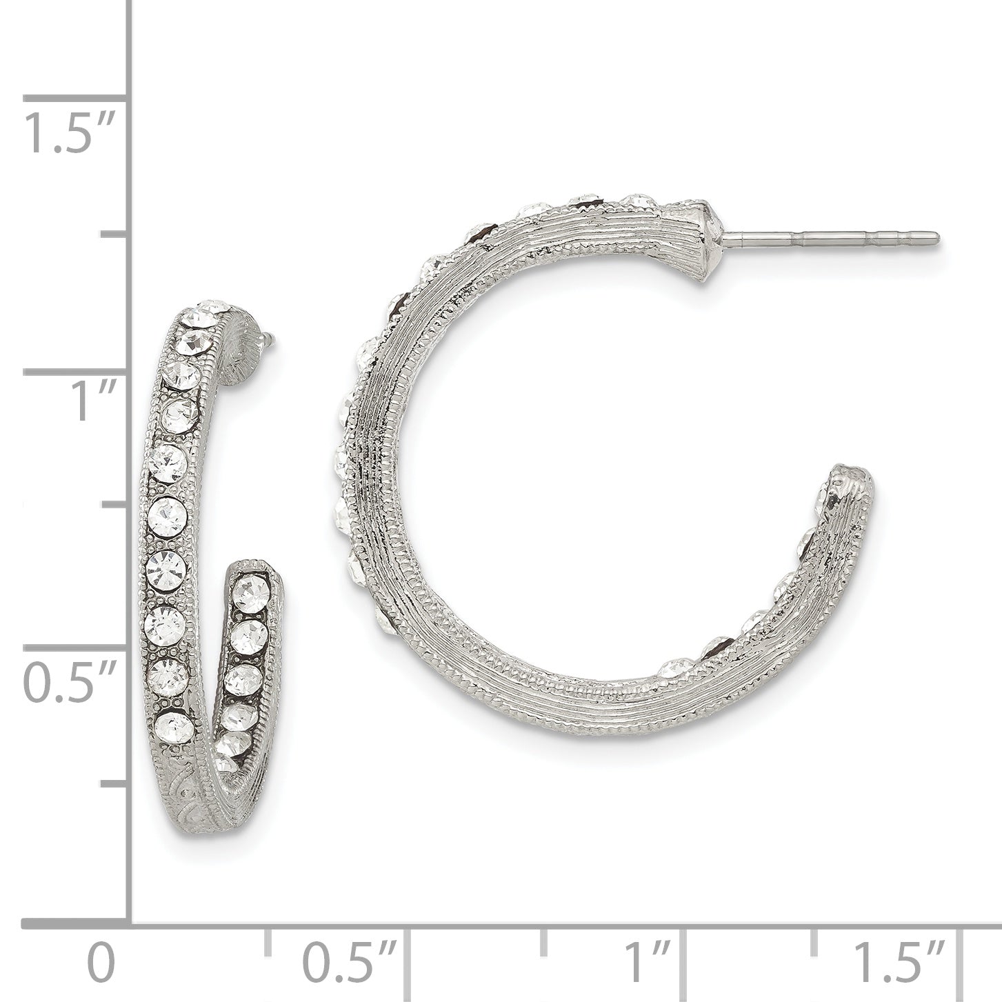 1928 Silver-Tone Crystal C-Hoop Earrings with Polished Finish