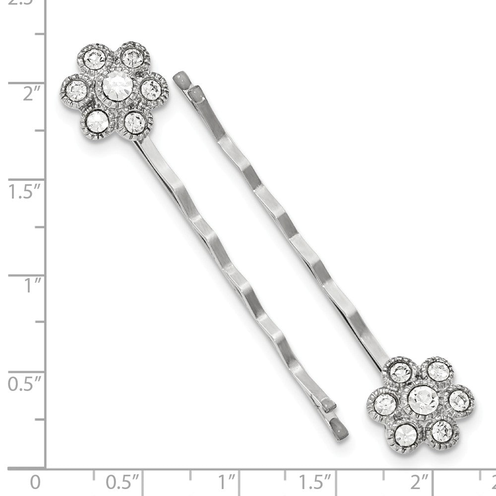 Silver-tone White Crystal Flower Hairpin Set