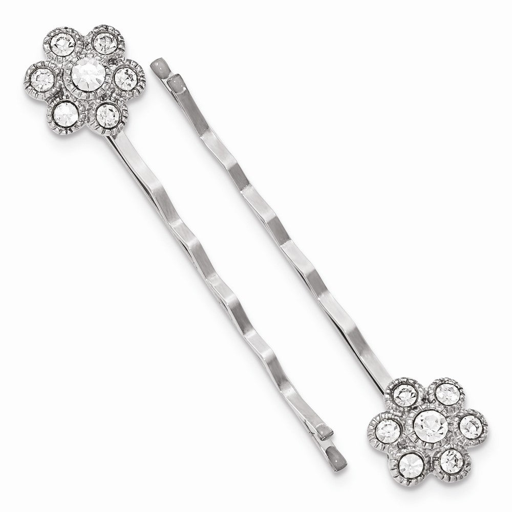 Silver-tone White Crystal Flower Hairpin Set