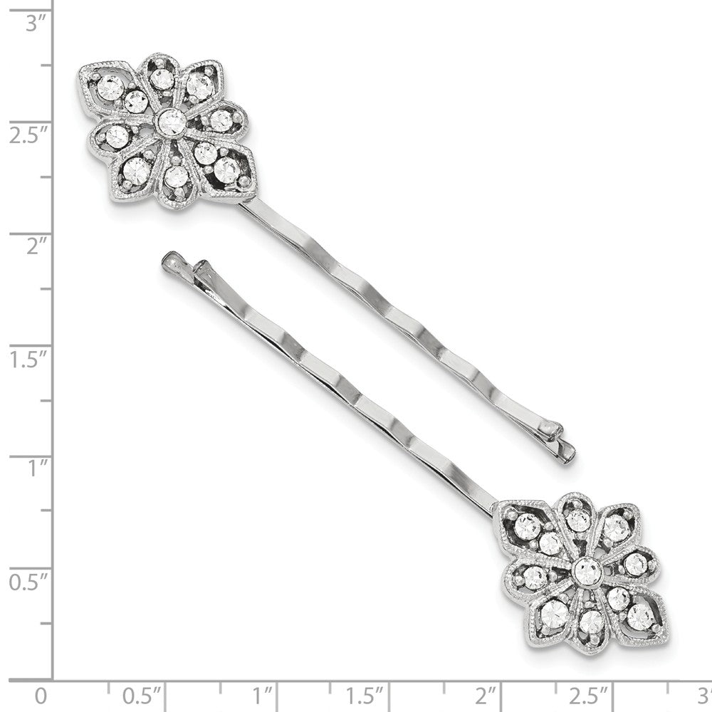 Silver-tone White Crystal Hairpin Set