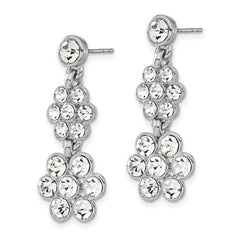 1928 Silver-tone White Crystal Flower Post Dangle Earrings