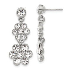 1928 Silver-tone White Crystal Flower Post Dangle Earrings