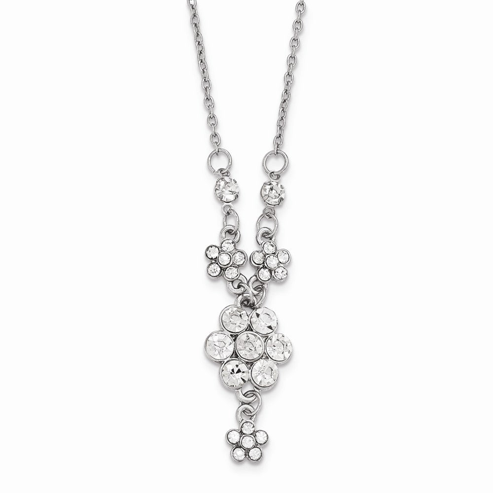 Silver-tone White Crystal Flower w/3in ext. Necklace