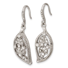 1928 Silver-tone White Crystal Textured Leaf Dangle Earrings