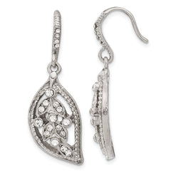 1928 Silver-tone White Crystal Textured Leaf Dangle Earrings