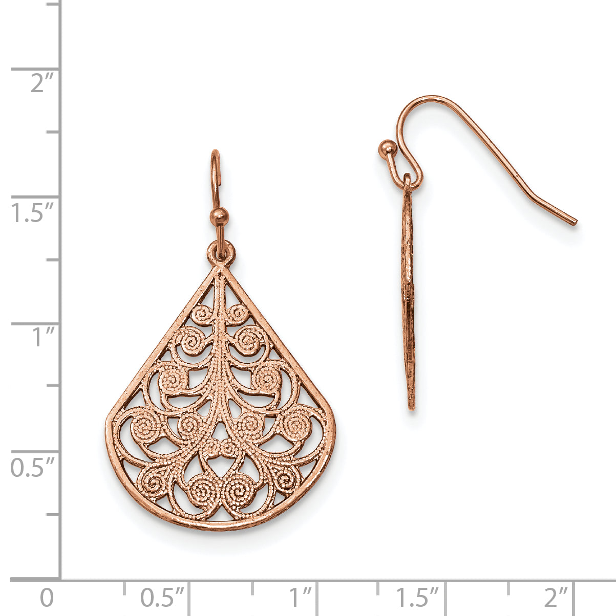 **1928 Jewelry Copper-Tone Filigree Drop Earrings with Vintage Pear Design**