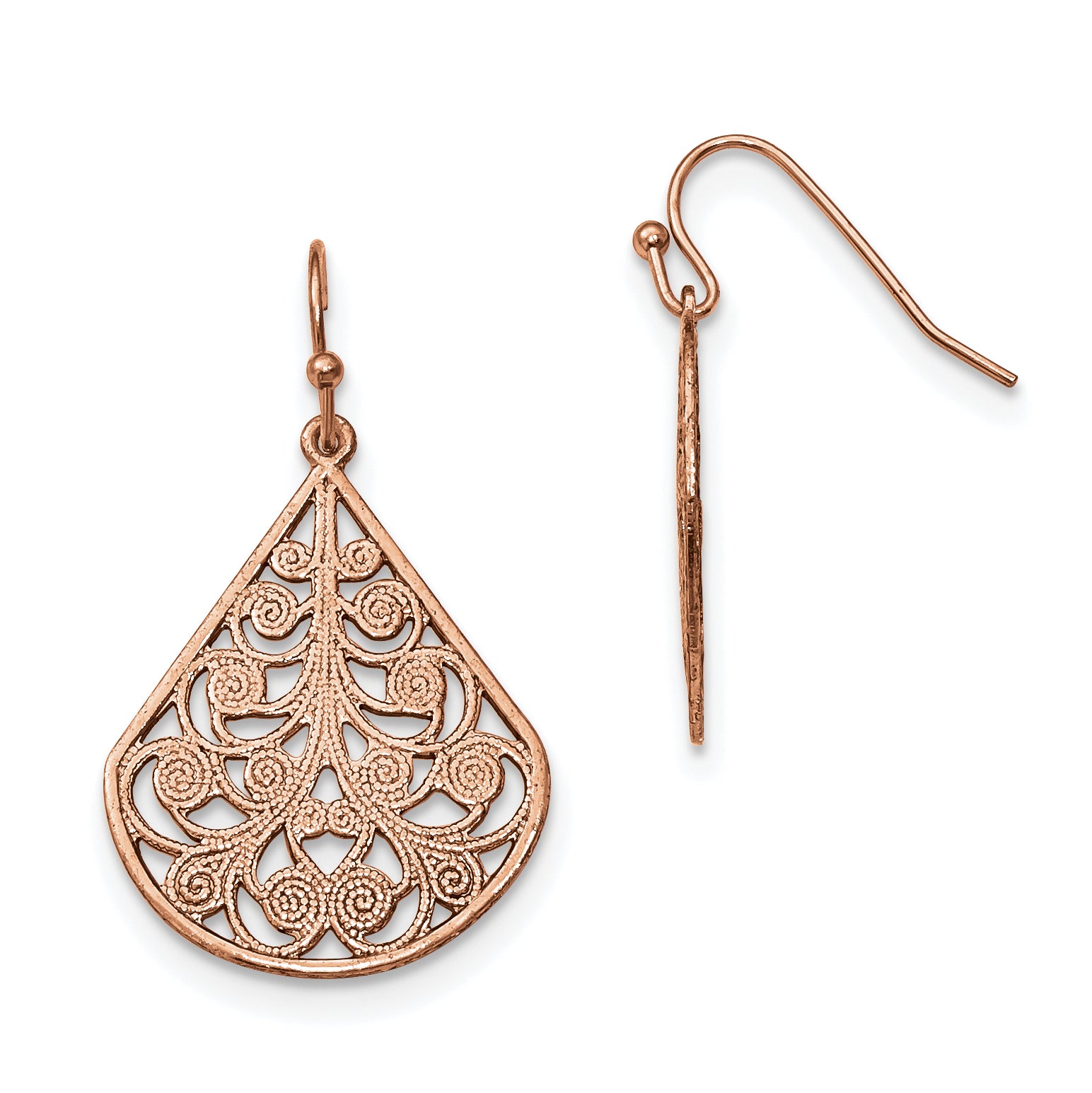 1928 Jewelry Copper-tone Filigree Pear Shaped Dangle Earrings