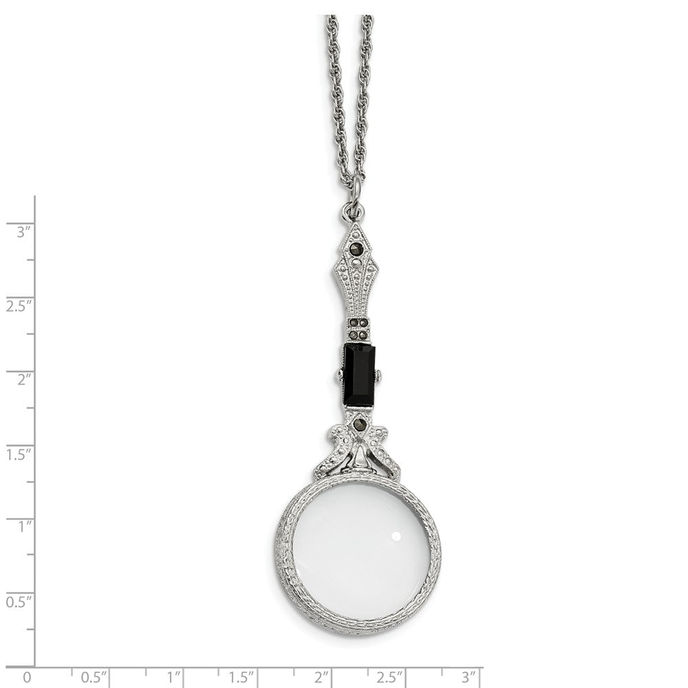 Silver-tone Marcasite & Black Glass Magnifier 28in Necklace