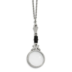 Silver-tone Marcasite & Black Glass Magnifier 28in Necklace