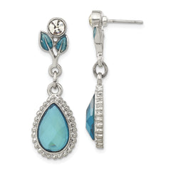 1928 Silver-tone Crystal, Blue Enamel & Epoxy Dangle Post Earrings