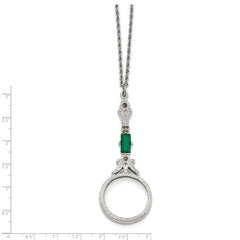 Silver-tone Hematite & Green Glass Magnifier 28in Necklace