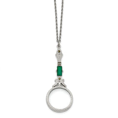 Silver-tone Hematite & Green Glass Magnifier 28in Necklace