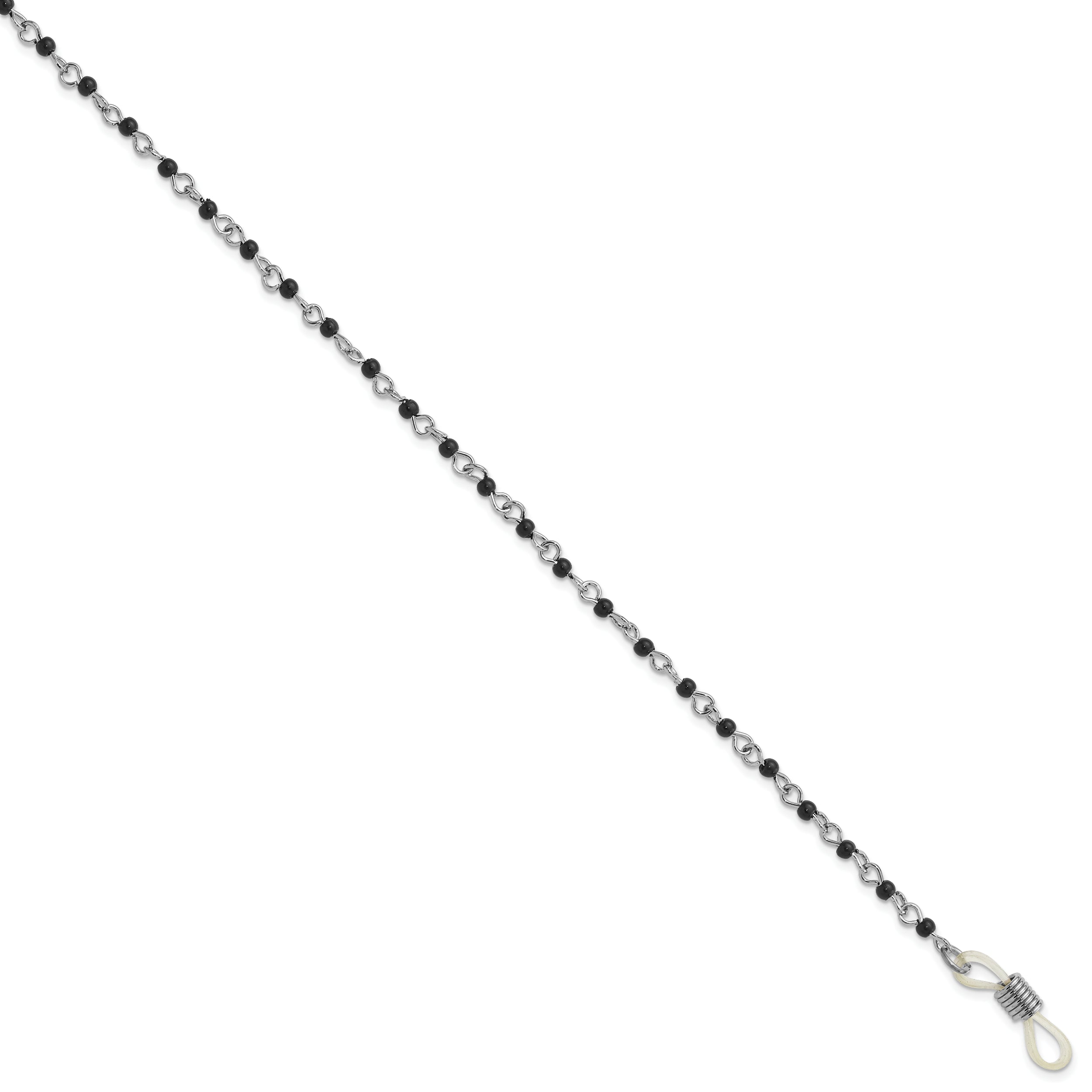 1928 Jewelry Silver-tone Black Acrylic Beaded Eyeglass Holder 32 inch Chain