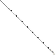 1928 Jewelry Silver-tone Black Faceted Glass Bead Eyewear Holder 32 inch Chain