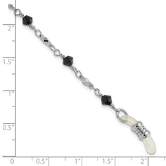 1928 Jewelry Silver-tone Black Faceted Glass Bead Eyewear Holder 32 inch Chain