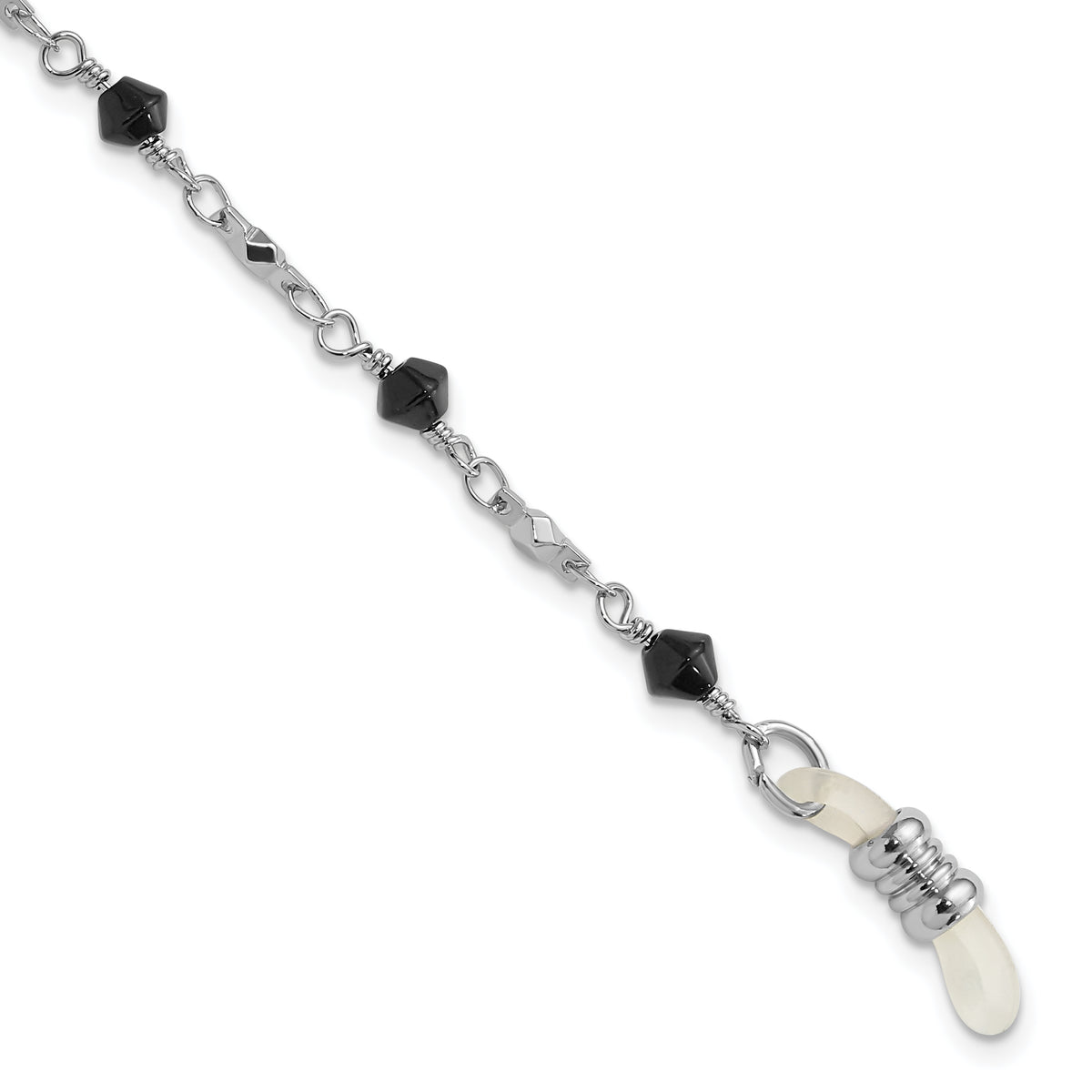 1928 Jewelry Silver-tone Black Faceted Glass Bead Eyewear Holder 32 inch Chain