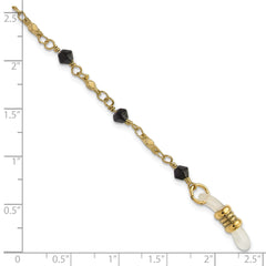 1928 Jewelry Gold-tone Black Faceted Glass Beaded Eyewear Holder 32 inch Chain