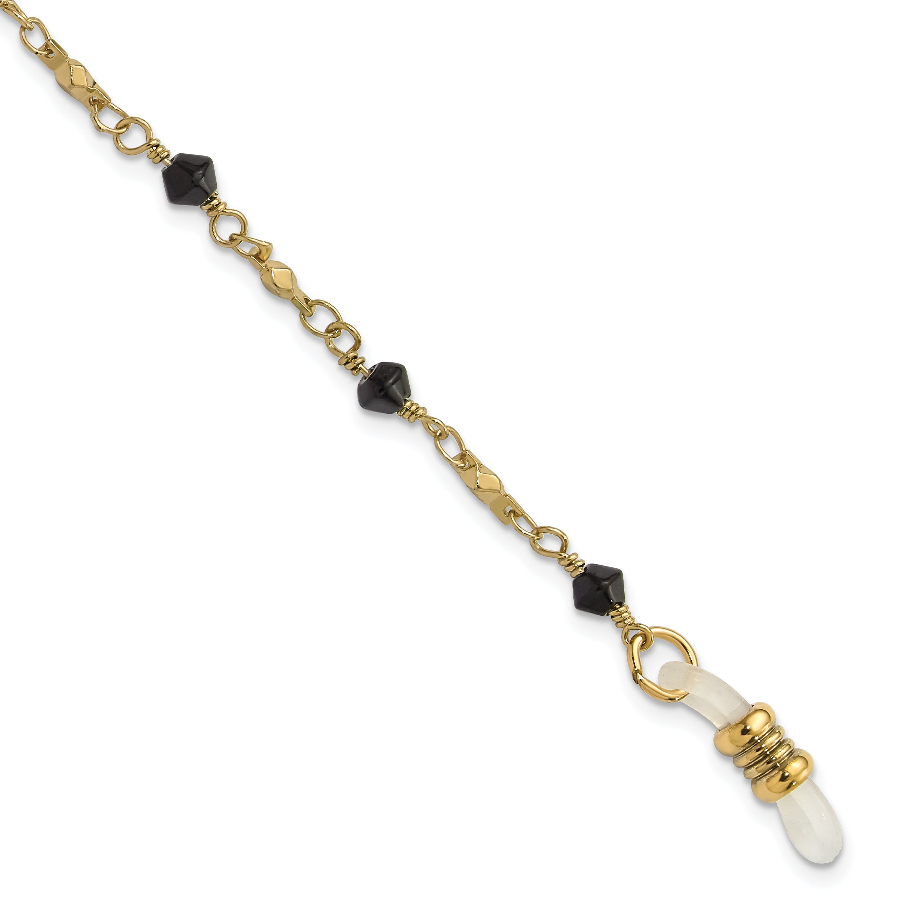 1928 Jewelry Gold-tone Black Faceted Glass Beaded Eyewear Holder 32 inch Chain