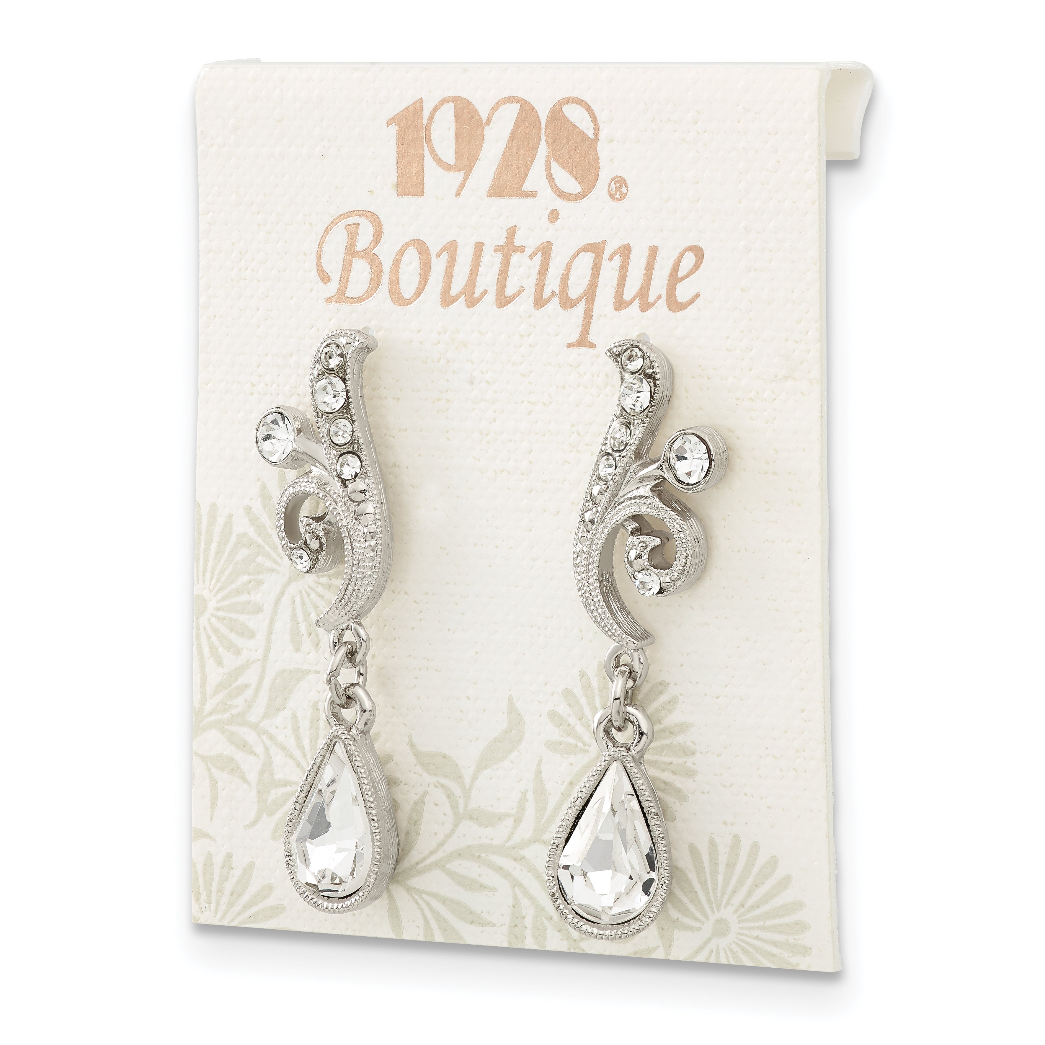 Vintage-Inspired Silver-Tone Crystal Teardrop Earrings by 1928 Jewelry