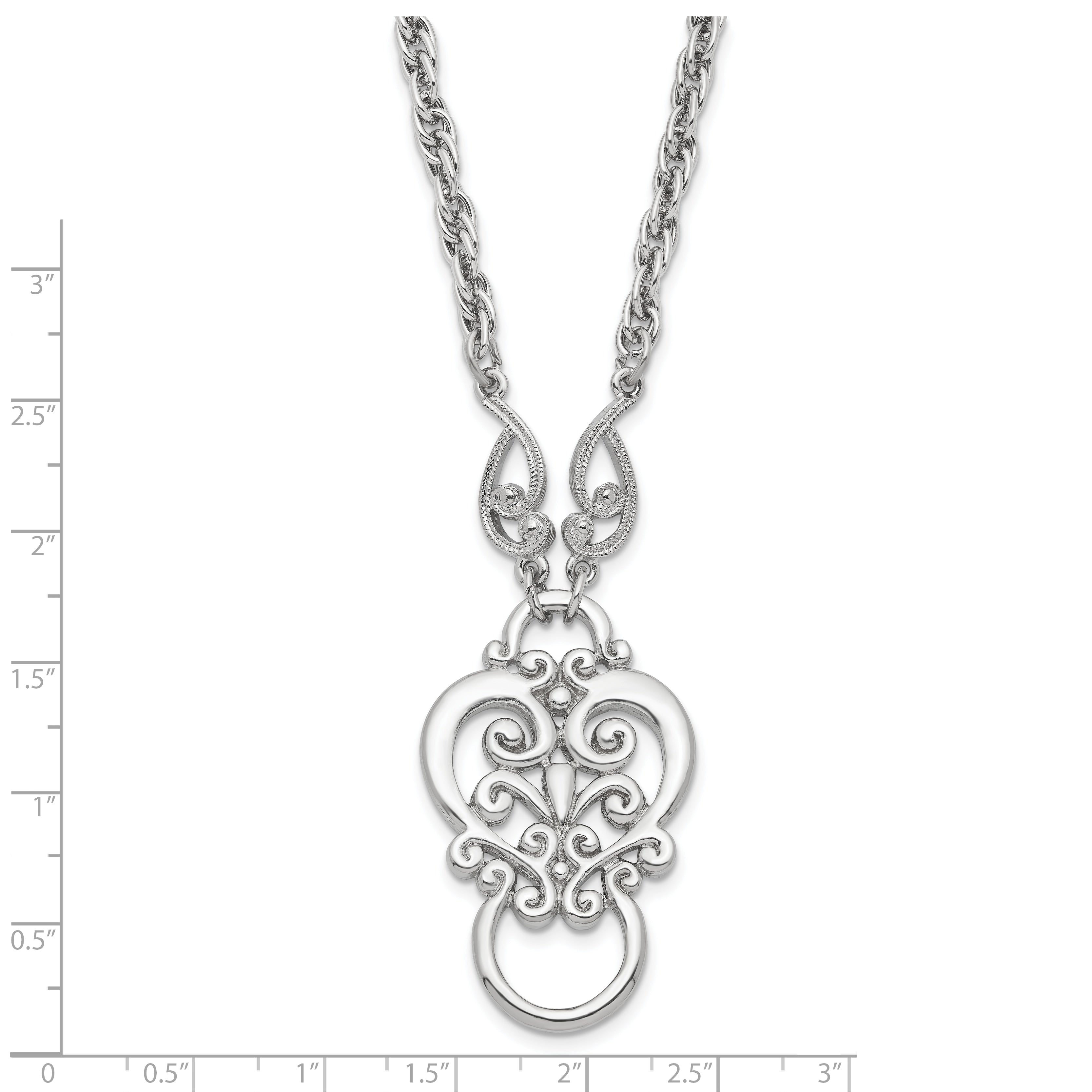 1928 Jewelry Silver-tone Fancy Filigree Scroll 28 inch Eye Glass or Badge Holder Necklace