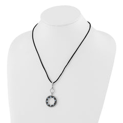 Silver-Tone Crystal Double Circle Necklace with Blue Elegance