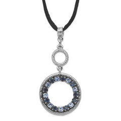 1928 Jewelry Silver-tone Light and Dark Blue Crystal Double Circle Adjustable 16 inch Satin Cord Necklace with 3 inch extension