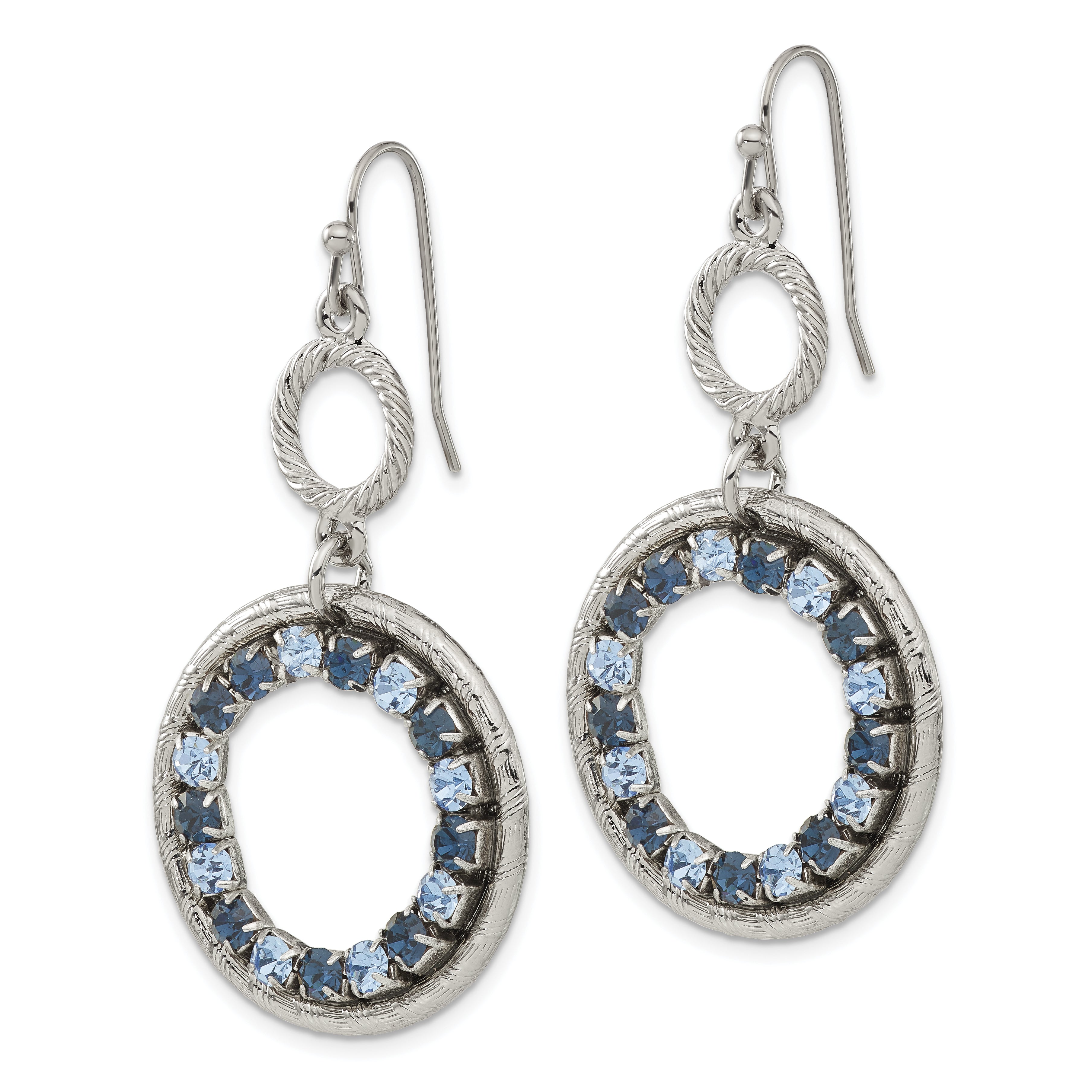 1928 Silver-Tone Blue Crystal Double Circle Dangle Earrings Vintage-Inspired Design