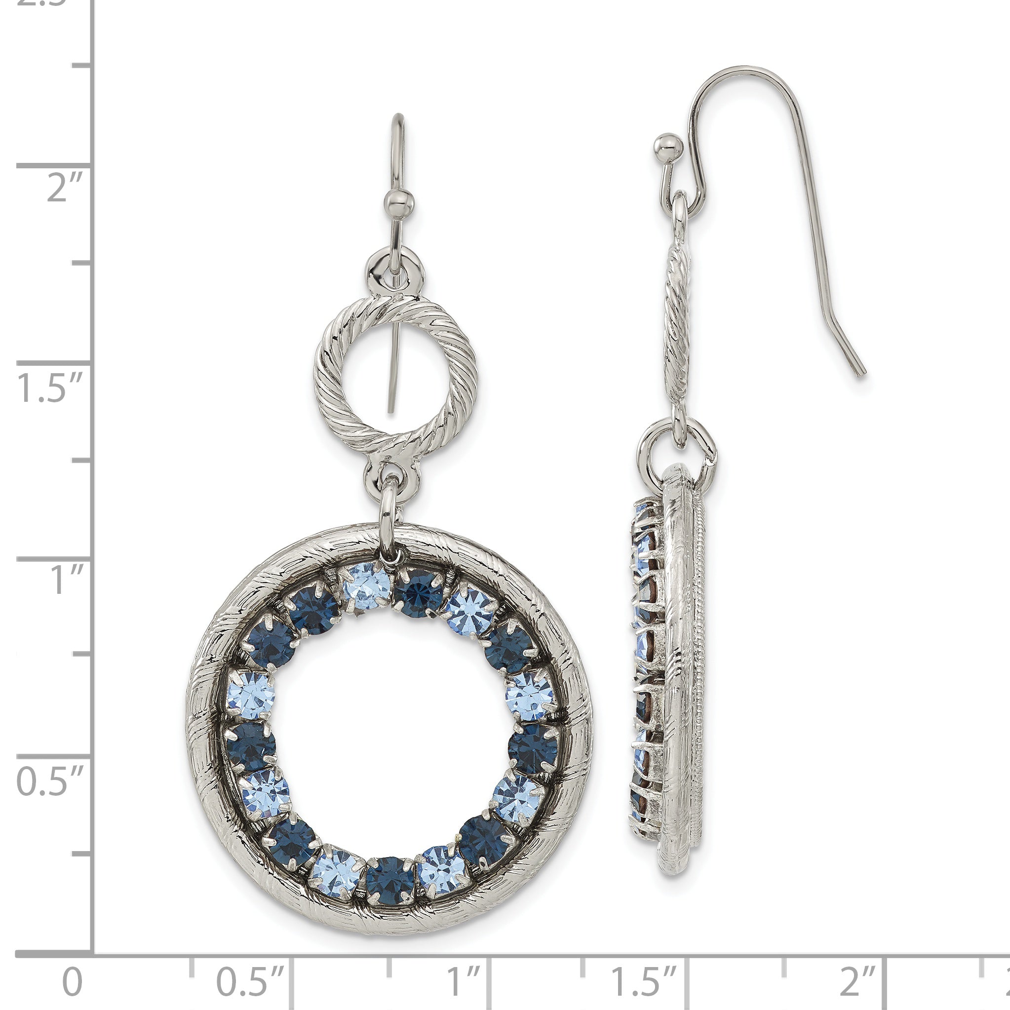 1928 Jewelry Silver-tone Textured Frame Light and Dark Blue Crystal Double Circle Dangle Earrings