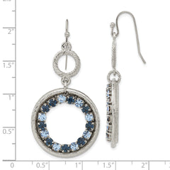 1928 Silver-Tone Blue Crystal Double Circle Dangle Earrings Vintage-Inspired Design