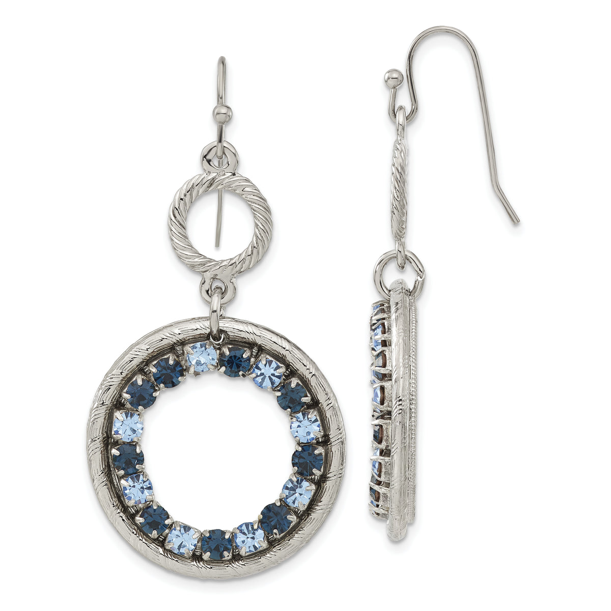 1928 Jewelry Silver-tone Textured Frame Light and Dark Blue Crystal Double Circle Dangle Earrings