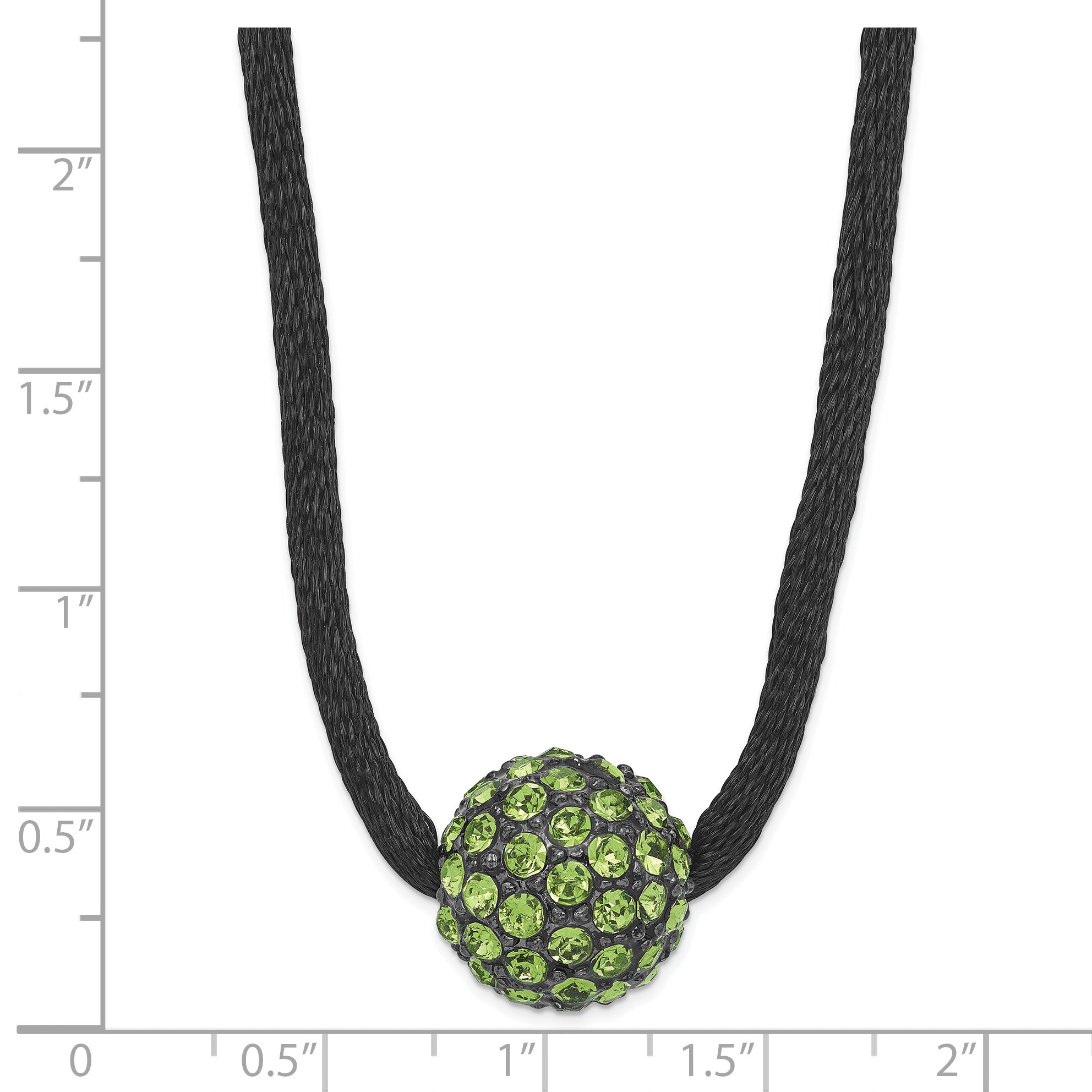 1928 Black-plated Green Glass Stone Ball w/ 3in ext Necklace