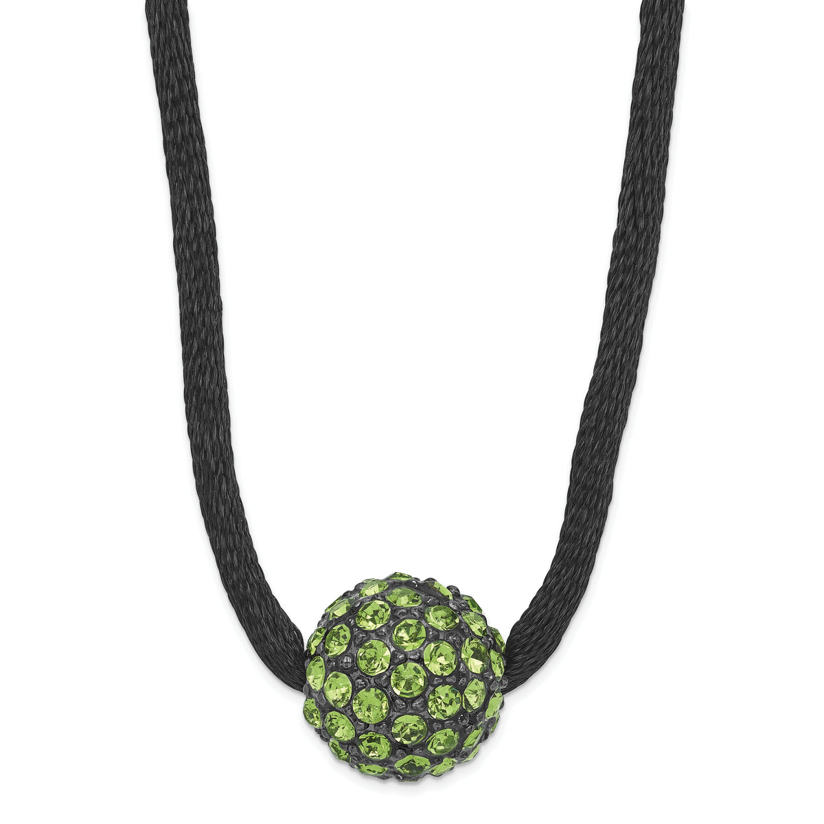 1928 Black-plated Green Glass Stone Ball w/ 3in ext Necklace