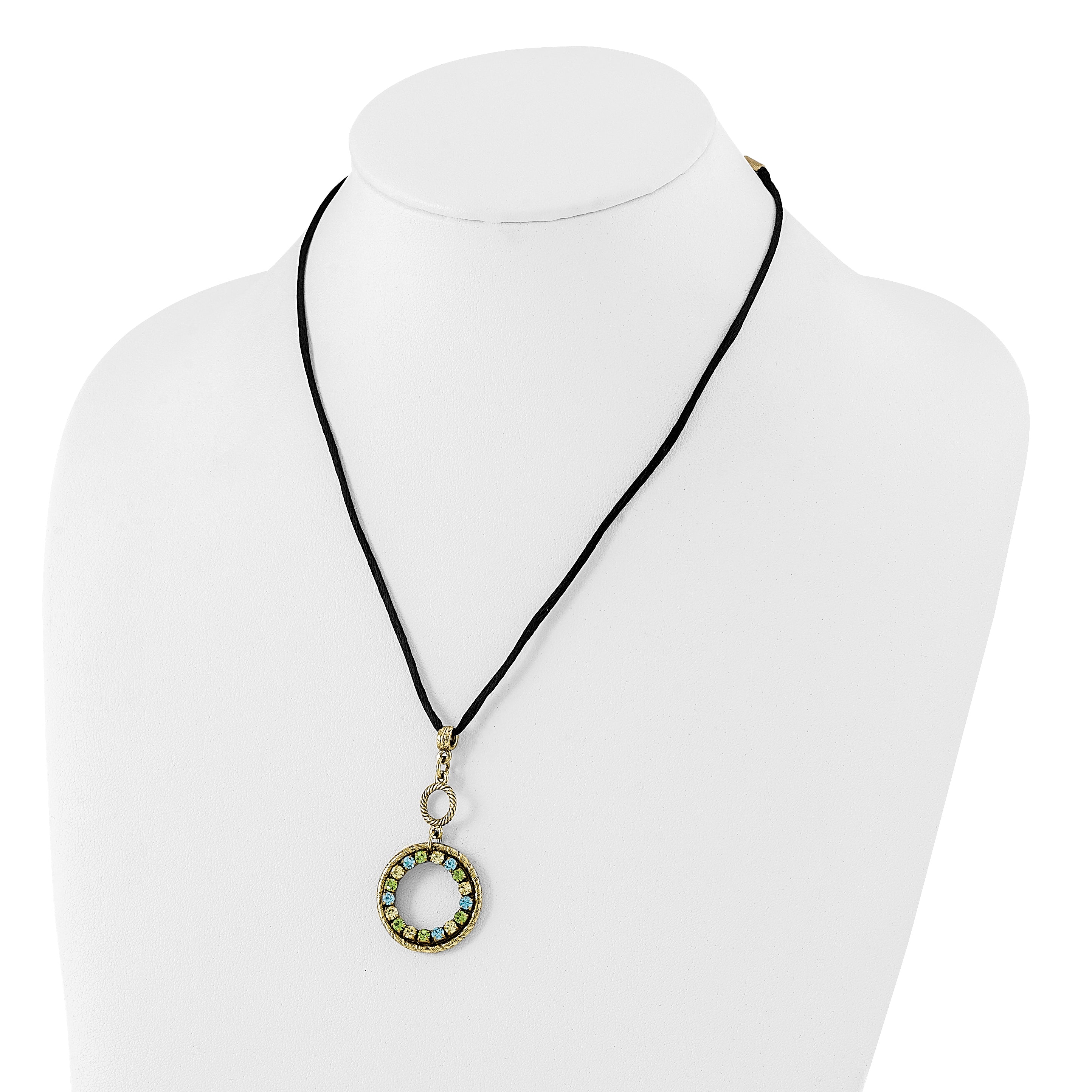 Brass-tone Crystal Double Circle Necklace with Satin Cord Extension