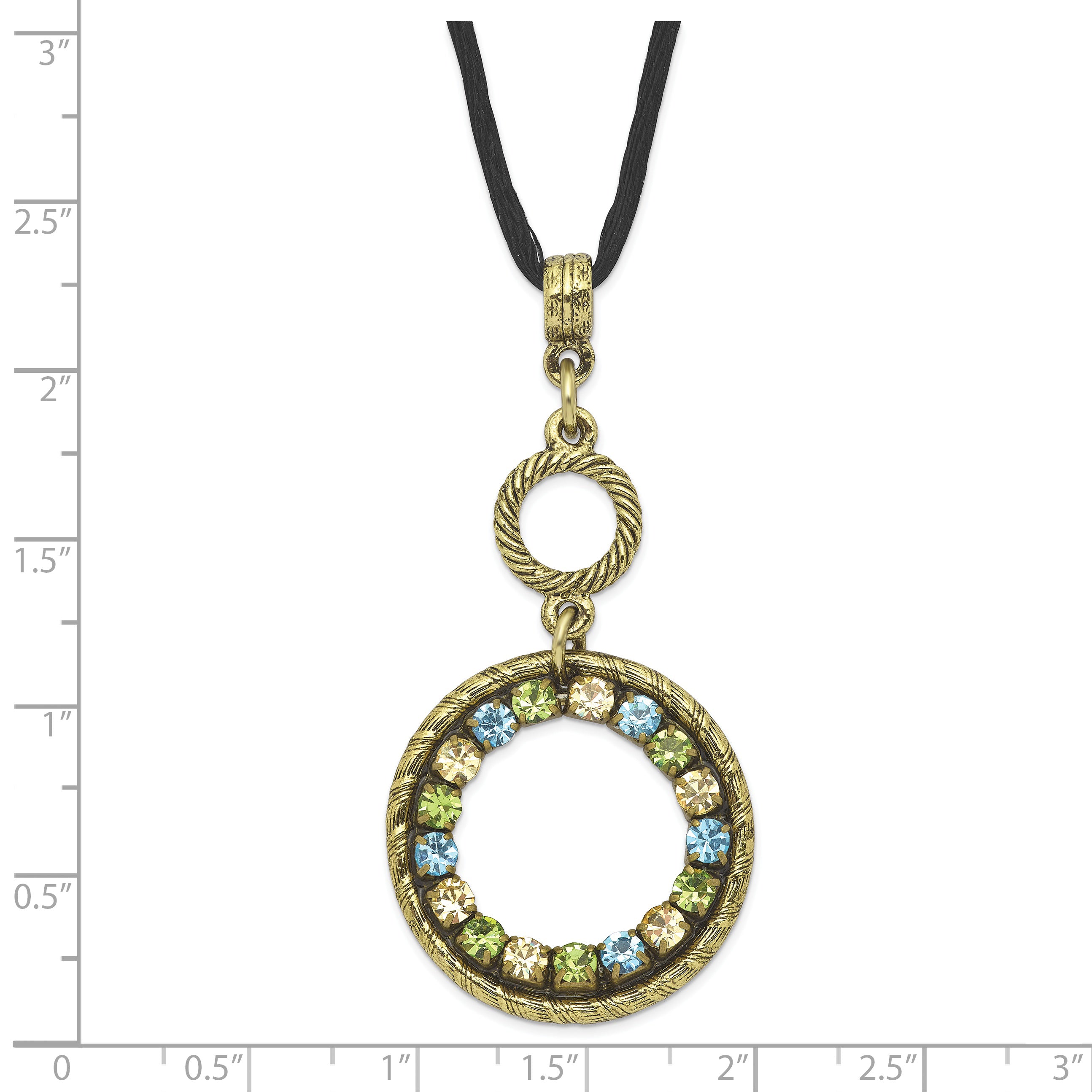 Brass-tone Crystal Double Circle Necklace with Satin Cord Extension