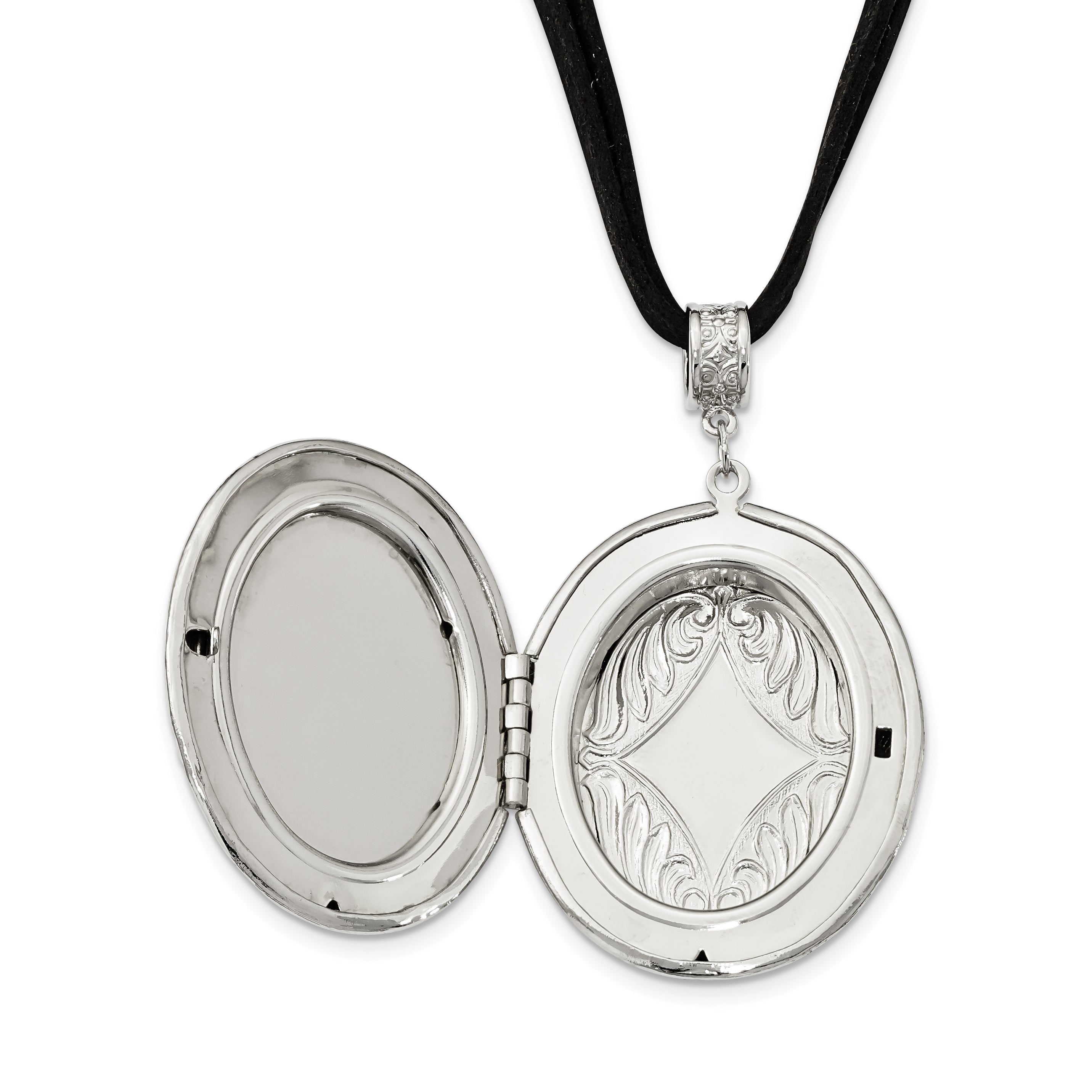 1928 Jewelry Silver-tone Frame Imitation Acrylic Pearl Oval 46mm Locket 30 inch Faux Suede Cord Necklace Holds 2 Photos