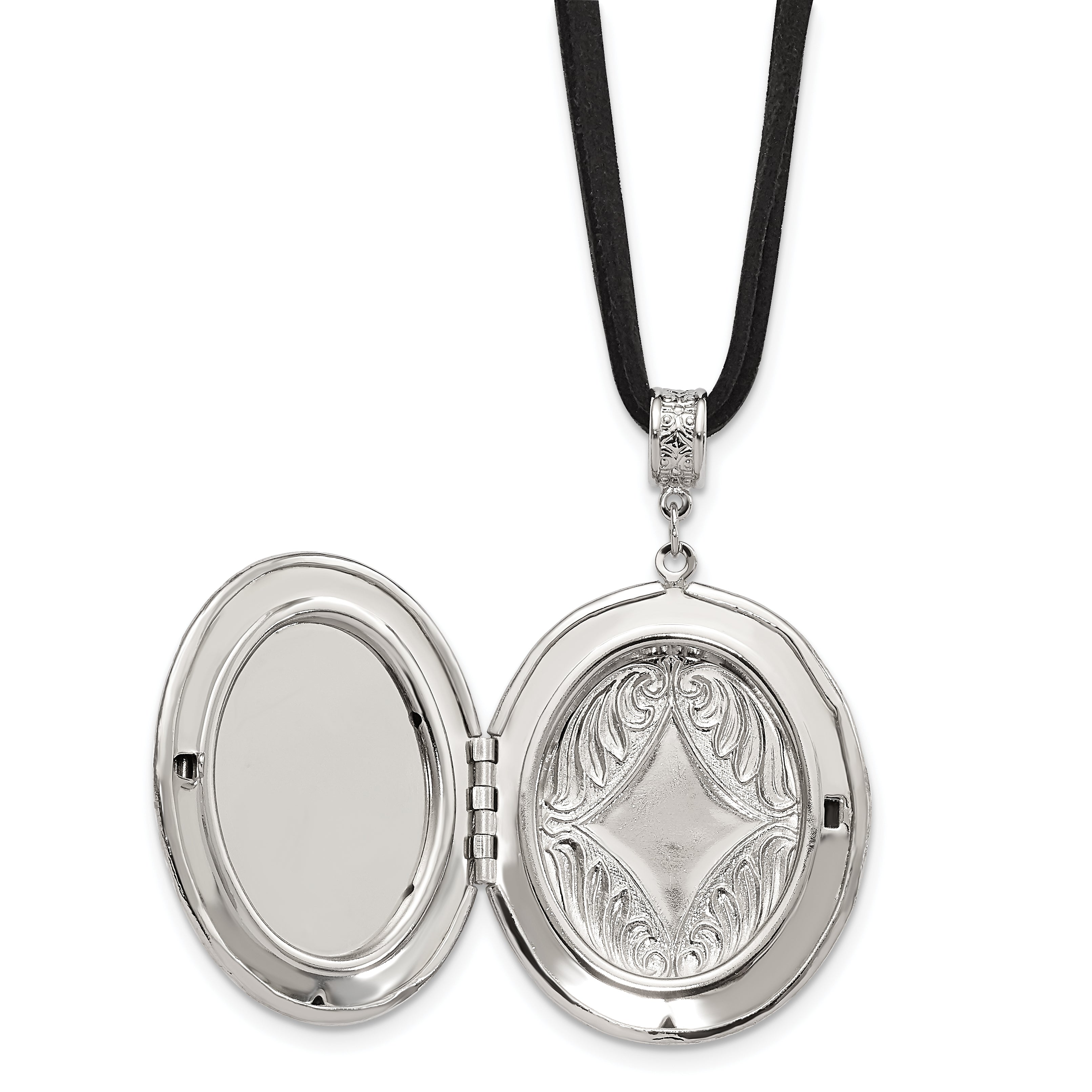 1928 Jewelry Silver-tone Frame Imitation Acrylic Pearl Oval 46mm Locket 30 inch Faux Suede Cord Necklace Holds 2 Photos