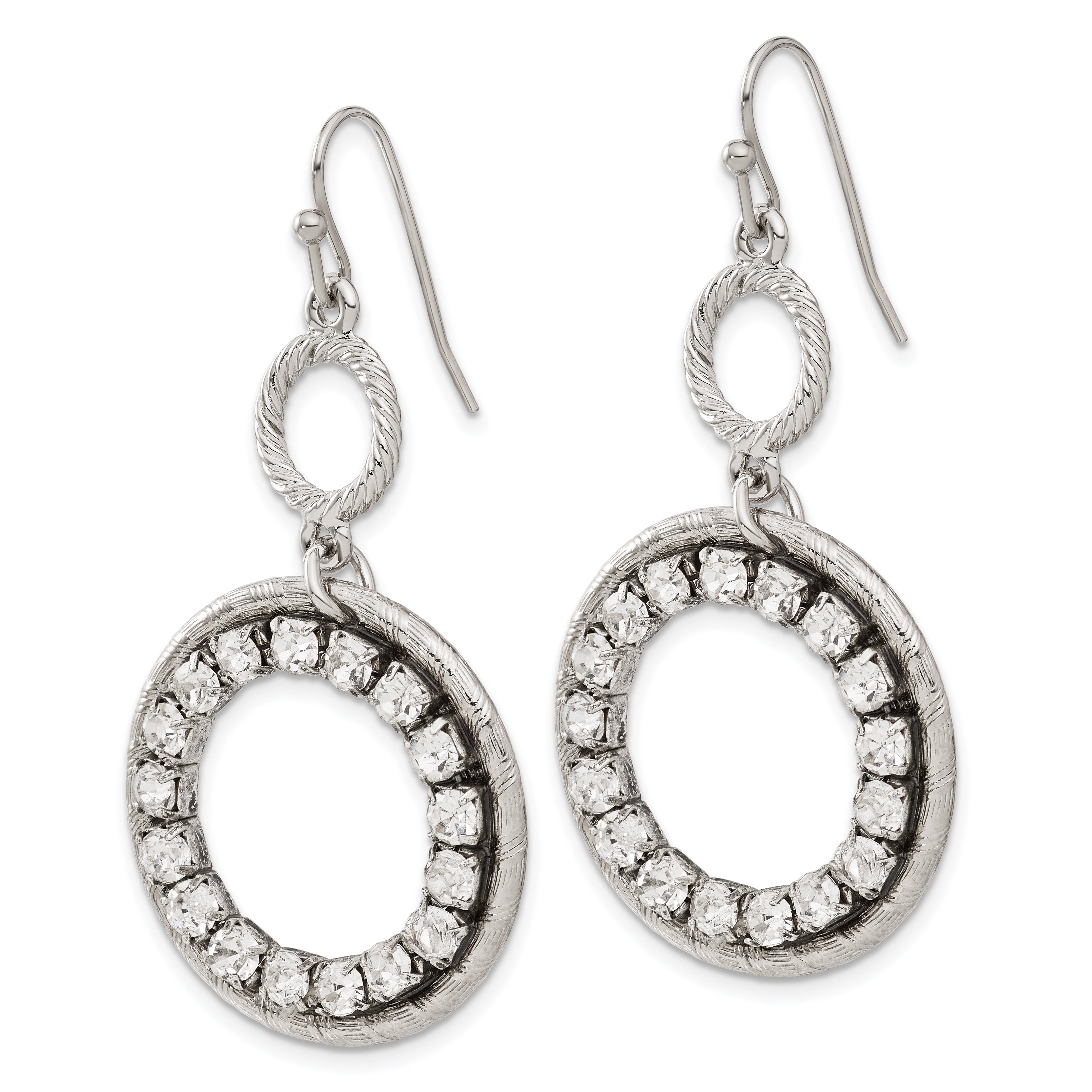 Silver-Tone Crystal Drop Earrings with Polished Finish  Vintage Inspired Design