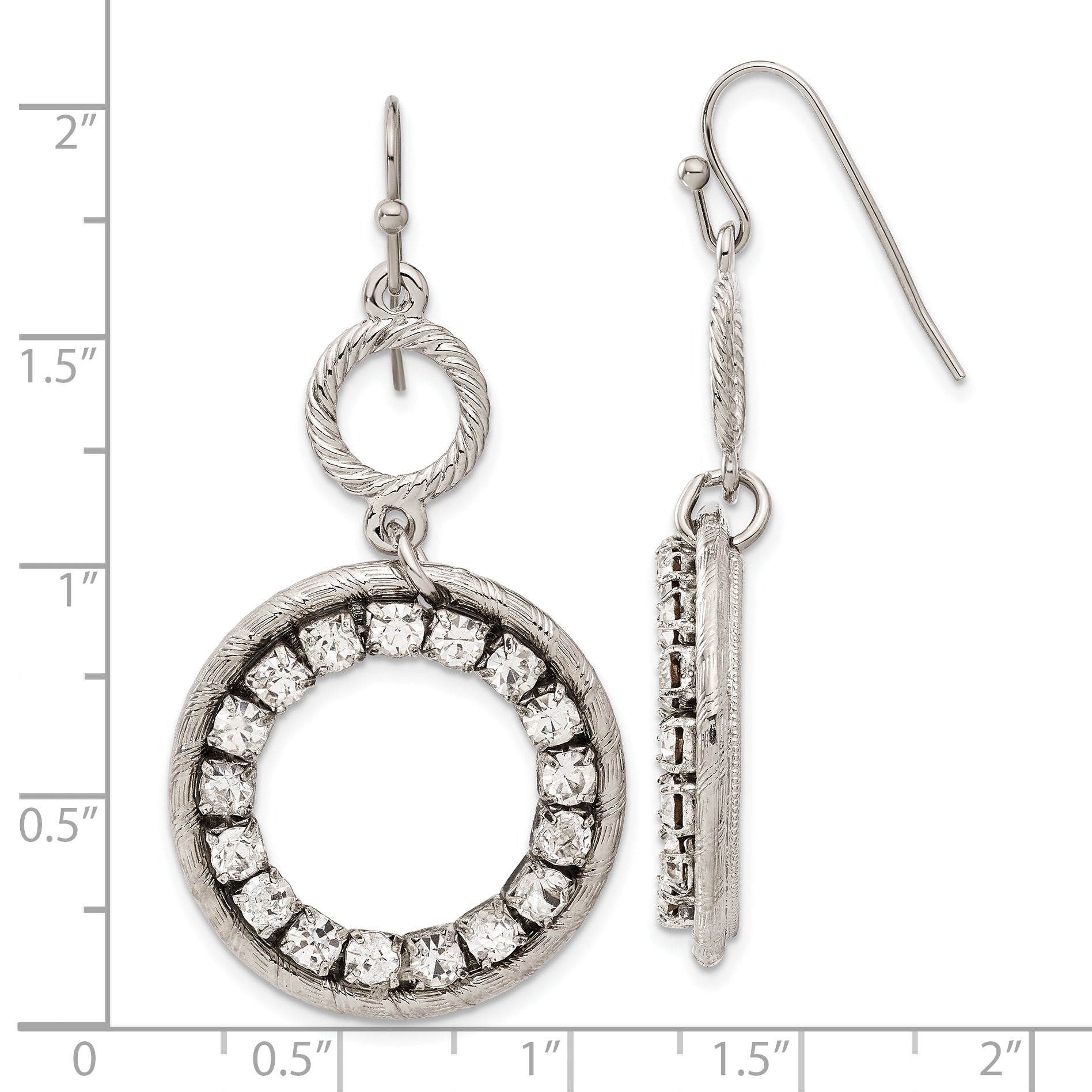 Silver-Tone Crystal Drop Earrings with Polished Finish – Vintage Inspired Design