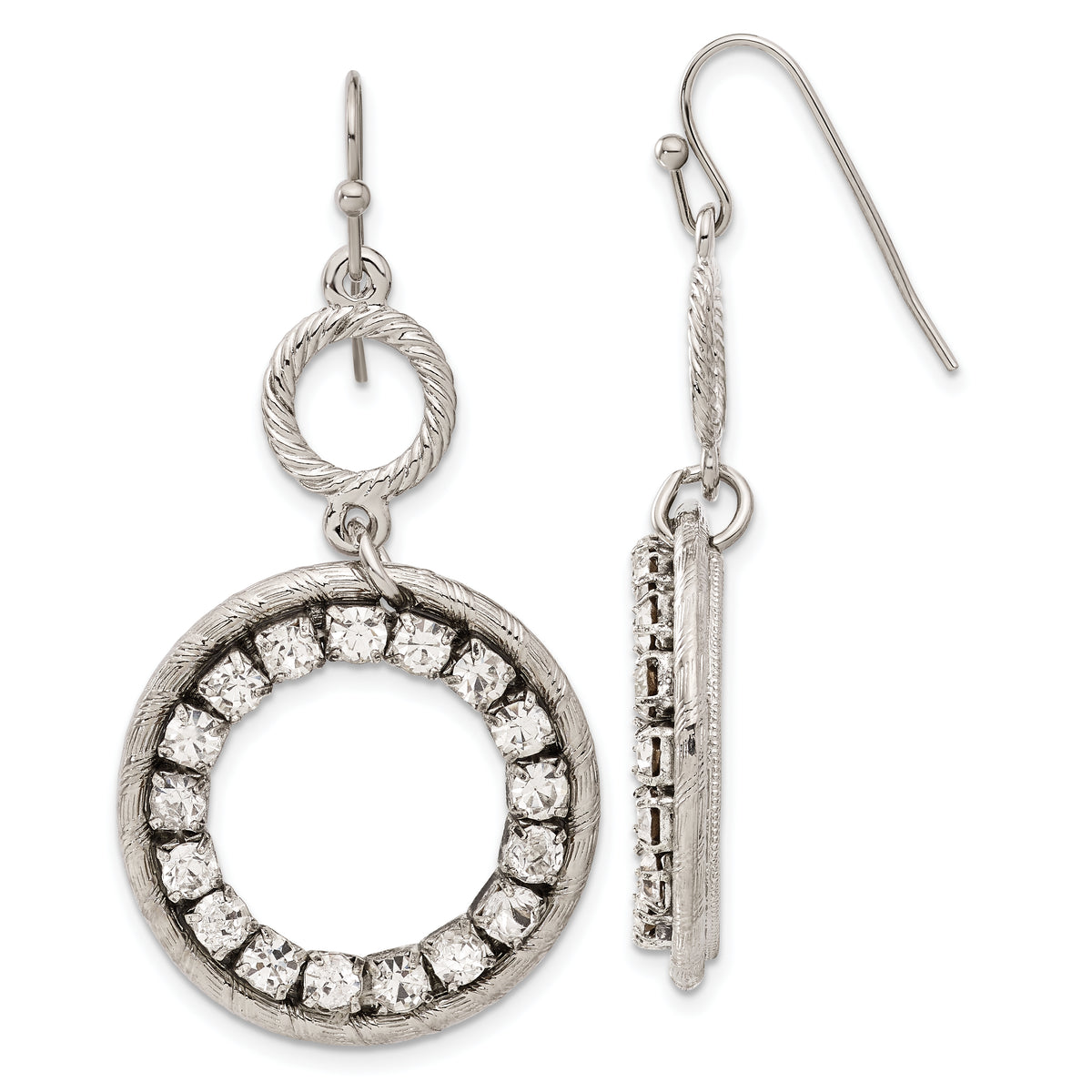 1928 Silver-tone Clear Crystal Circle Dangle Earrings