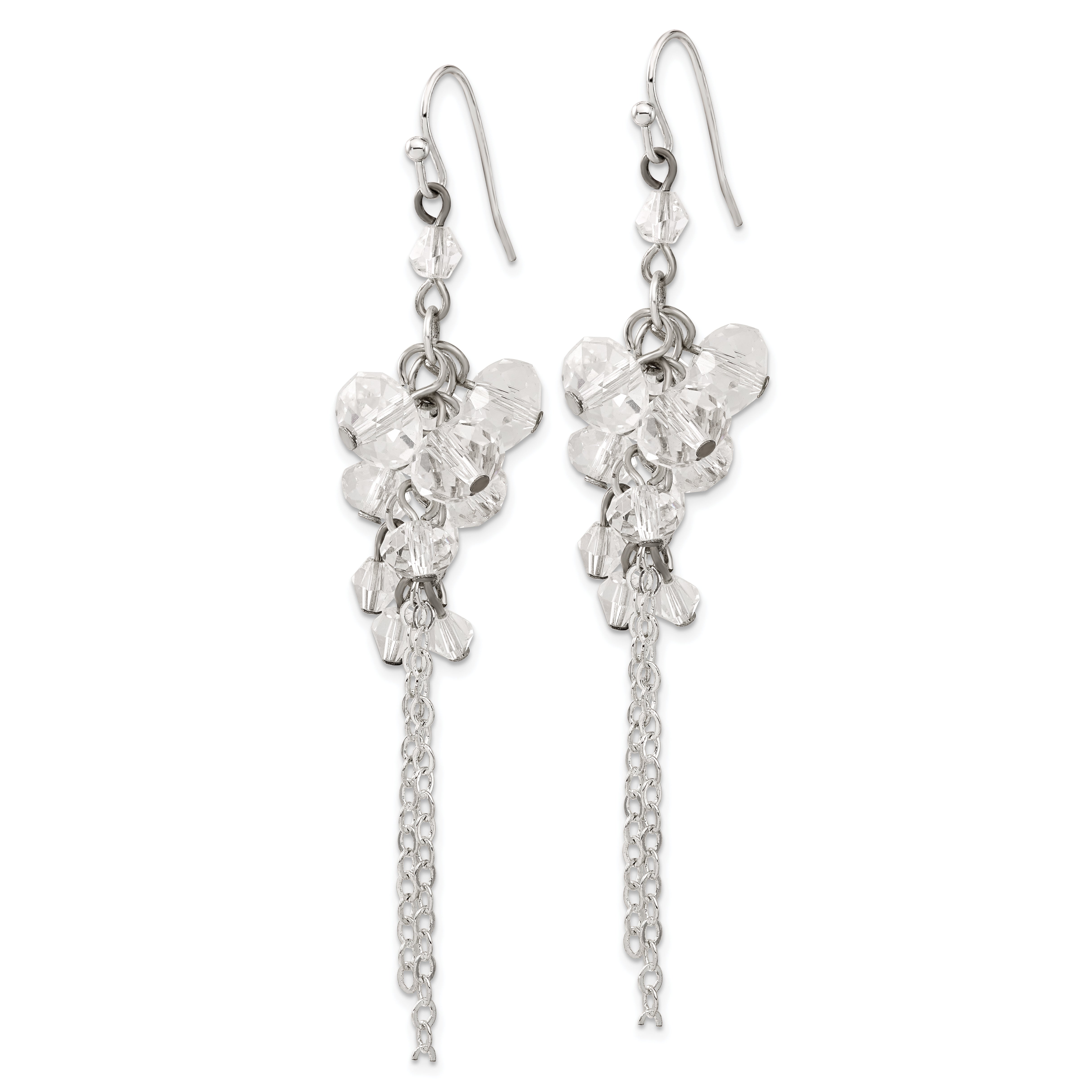 Silver-Tone Crystal Drop Earrings with Cluster Beads Polished Finish